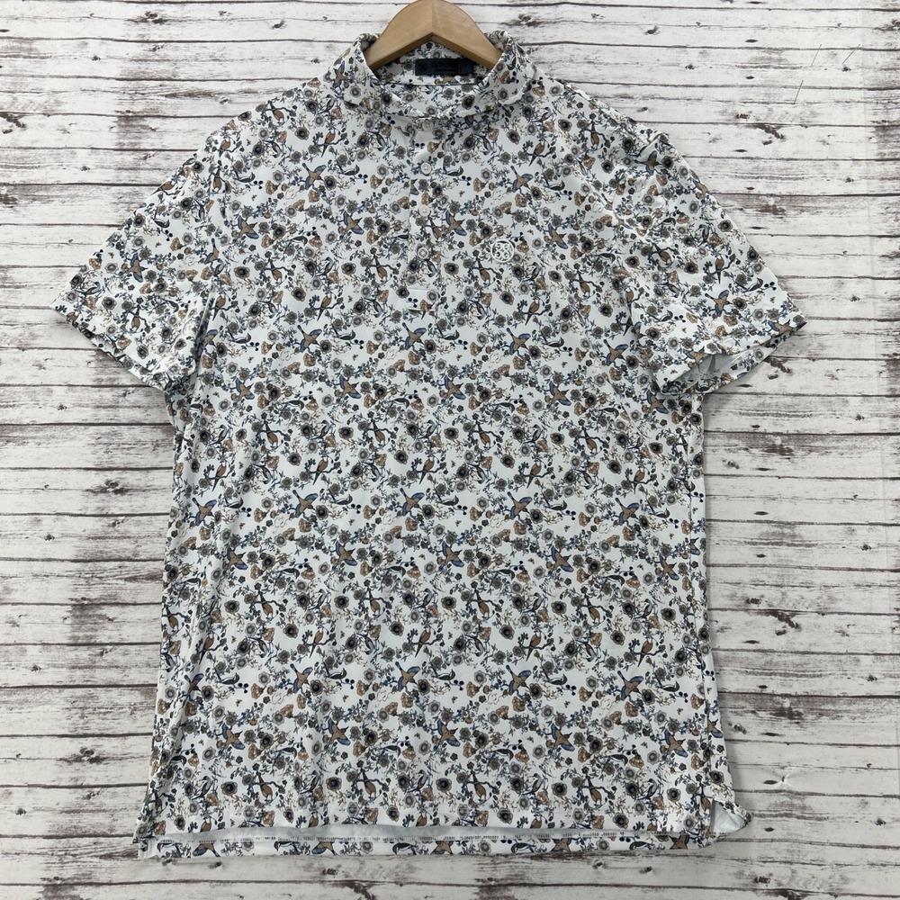 G/Fore G4 Polo Golf Shirt Botanic Garden Men's Large Performance Floral